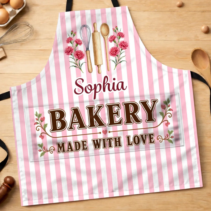 Custom Name Floral Bakery Gifts For Bakers - Personalized Apron With Pocket