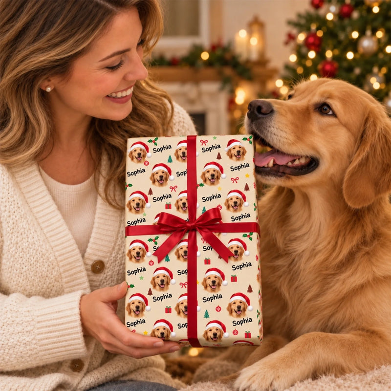 Custom Photo Dog And Cat Christmas Gifts For Pet Lovers - Personalized Wrapping Paper