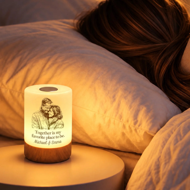 Custom Photo Couple Gifts For Husband And Wife, Him And Her - Personalized Dimmable Touch Night Light