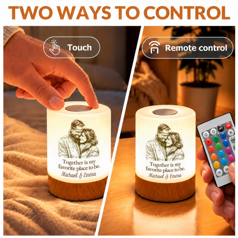 Custom Photo Couple Gifts For Husband And Wife, Him And Her - Personalized Dimmable Touch Night Light