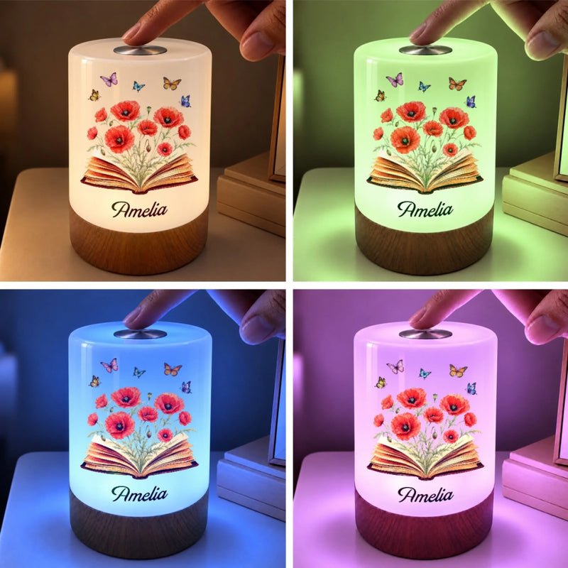 Custom Name Book Lover Floral Gifts For Book Lovers, Bookworms, Readers - Personalized Dimmable Touch Night Light