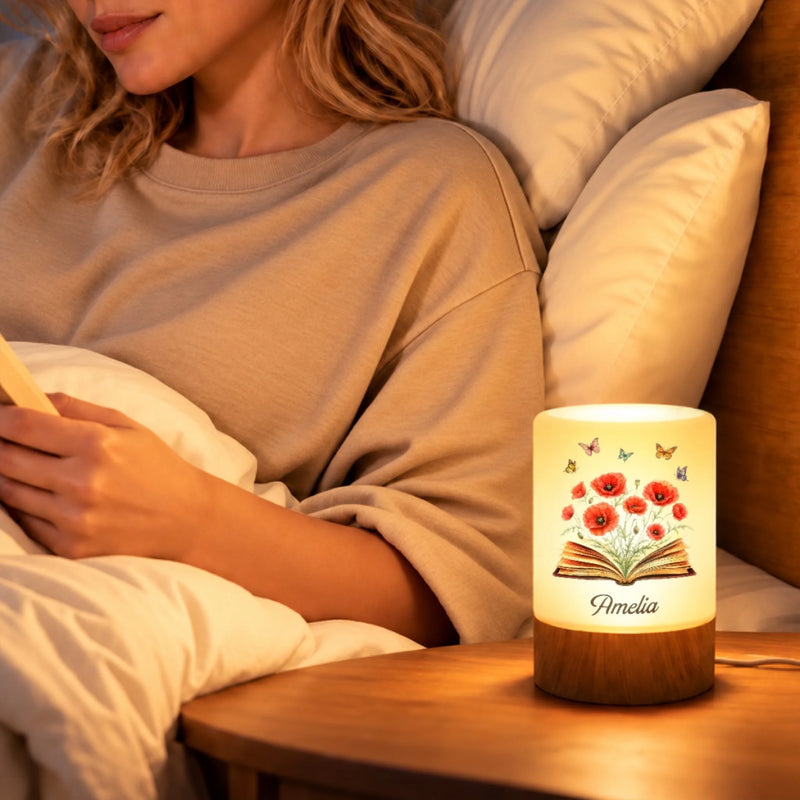 Custom Name Book Lover Floral Gifts For Book Lovers, Bookworms, Readers - Personalized Dimmable Touch Night Light