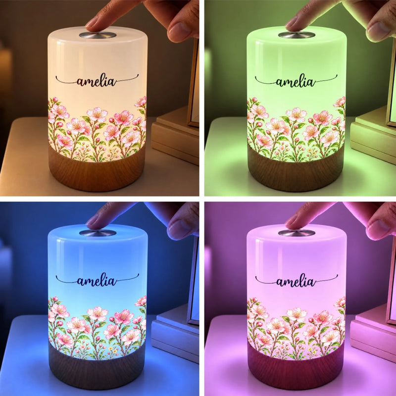 Custom Name Floral Bedroom Decor Gifts For Women - Personalized Dimmable Touch Night Light