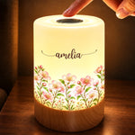 Custom Name Floral Bedroom Decor Gifts For Women - Personalized Dimmable Touch Night Light