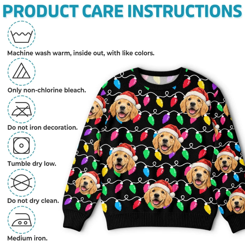 Custom Pet Photo Christmas Light Gifts For Dog And Cat Lovers - Personalized Ugly Sweatshirt