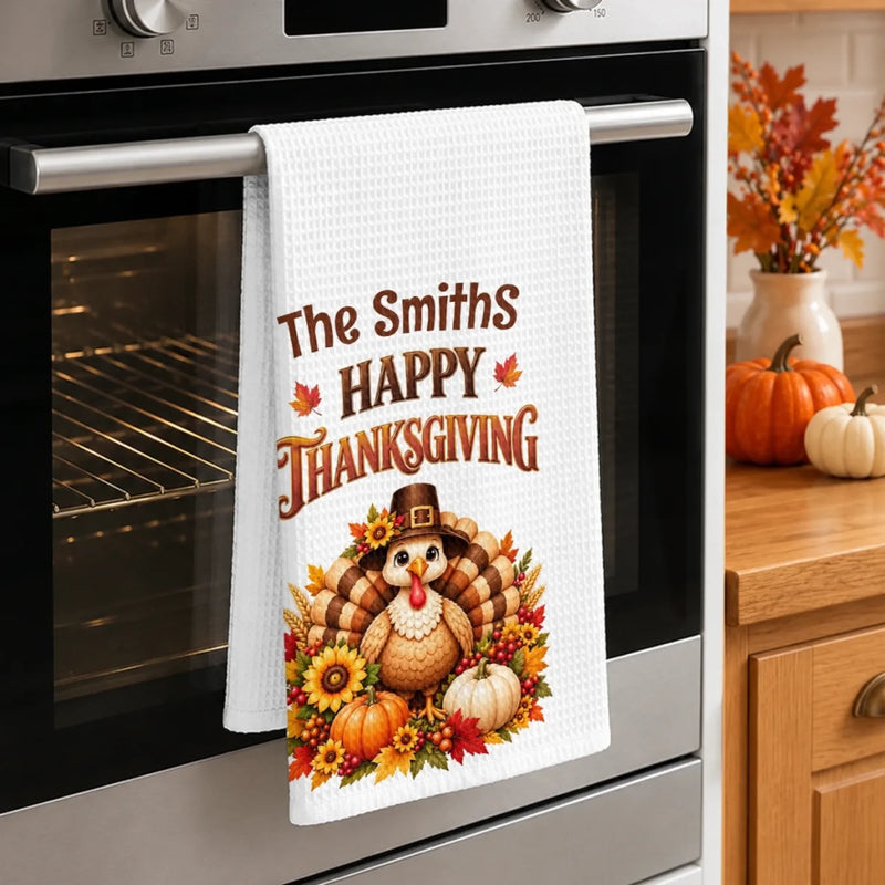 Custom Name Thanksgiving Harvest Gifts For Families - Personalized Kitchen Towel