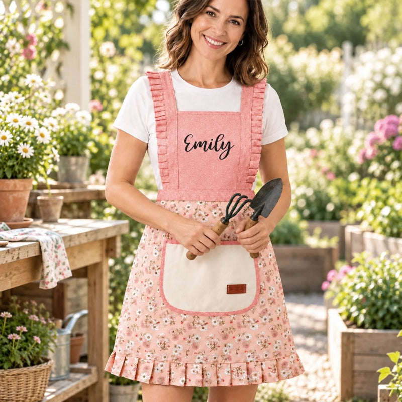 Custom Name Floral Gardening Gifts For Women - Personalized Flower Apron