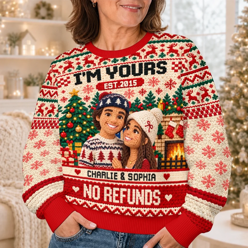 Custom Photo Funny Christmas Couple Gifts For Husband And Wife, Him And Her - Personalized Ugly Sweatshirt