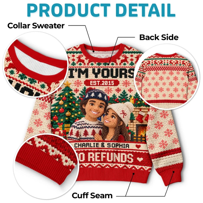 Custom Photo Funny Christmas Couple Gifts For Husband And Wife, Him And Her - Personalized Ugly Sweatshirt