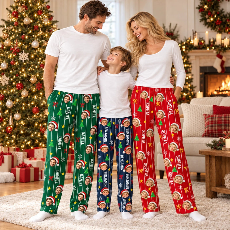 Custom Photo Santa Face Family Christmas Gifts - Personalized Pajama Pants