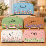 Custom Name Butterfly Wildflower Gifts For Women - Personalized PU Leather Travel Toiletry Bag