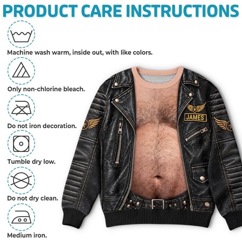 Custom Name Funny Biker Christmas Gifts for Couples - Personalized Ugly Sweatshirt