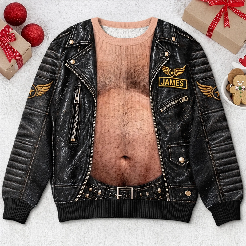 Custom Name Funny Biker Christmas Gifts for Couples - Personalized Ugly Sweatshirt