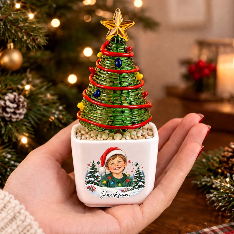 Custom Photo and Name Christmas Tree Keepsake for Kids - Personalized Glass Everlasting Christmas