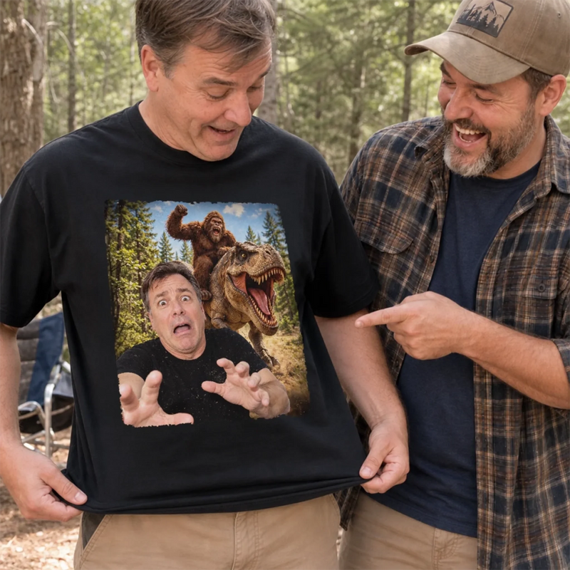 Custom Photo Funny Dinosaur Adventure Gifts for Men - Personalized Comfort T-Shirt