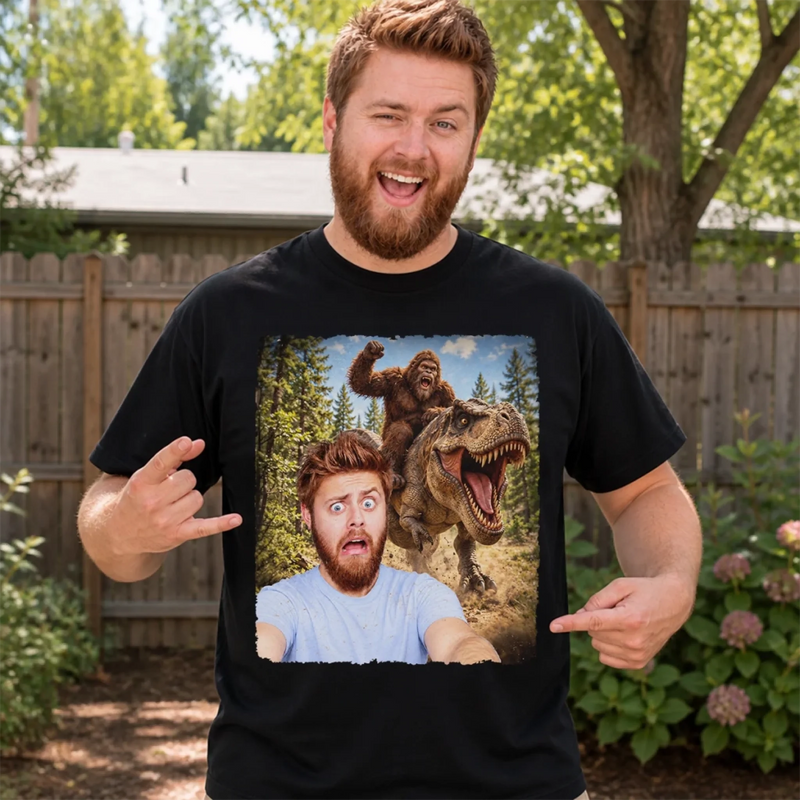 Custom Photo Funny Dinosaur Adventure Gifts for Men - Personalized Comfort T-Shirt