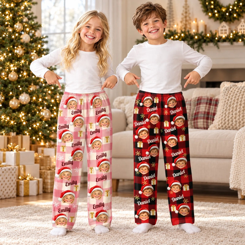 Custom Photo Santa Face Buffalo Plaid Family Christmas Gifts - Personalized Pajama Pants