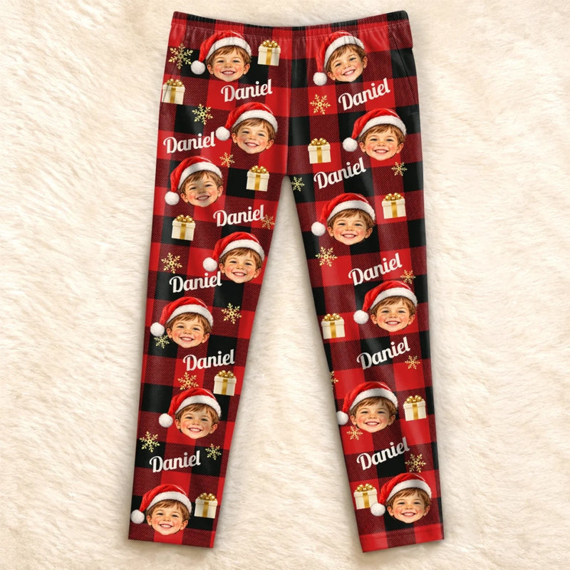 Custom Photo Santa Face Buffalo Plaid Family Christmas Gifts - Personalized Pajama Pants