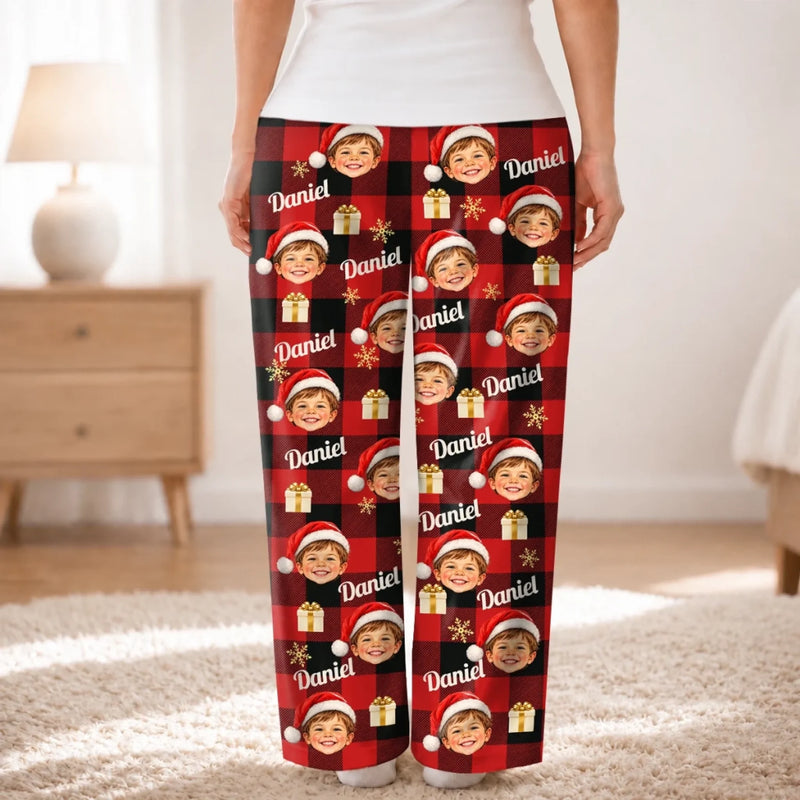 Custom Photo Santa Face Buffalo Plaid Family Christmas Gifts - Personalized Pajama Pants