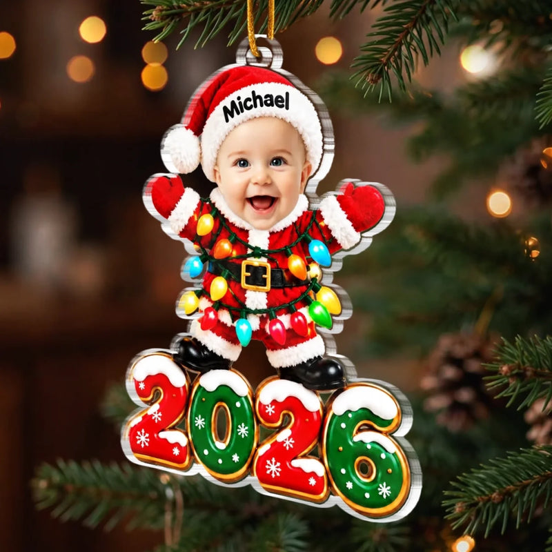 Custom Photo Name Baby Santa Christmas Gifts - Personalized Acrylic Ornament