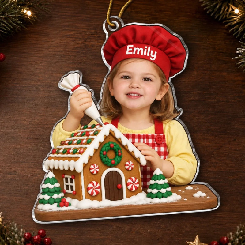 Custom Photo Gingerbread Baking Christmas Gifts for Kids - Personalized Acrylic Ornament