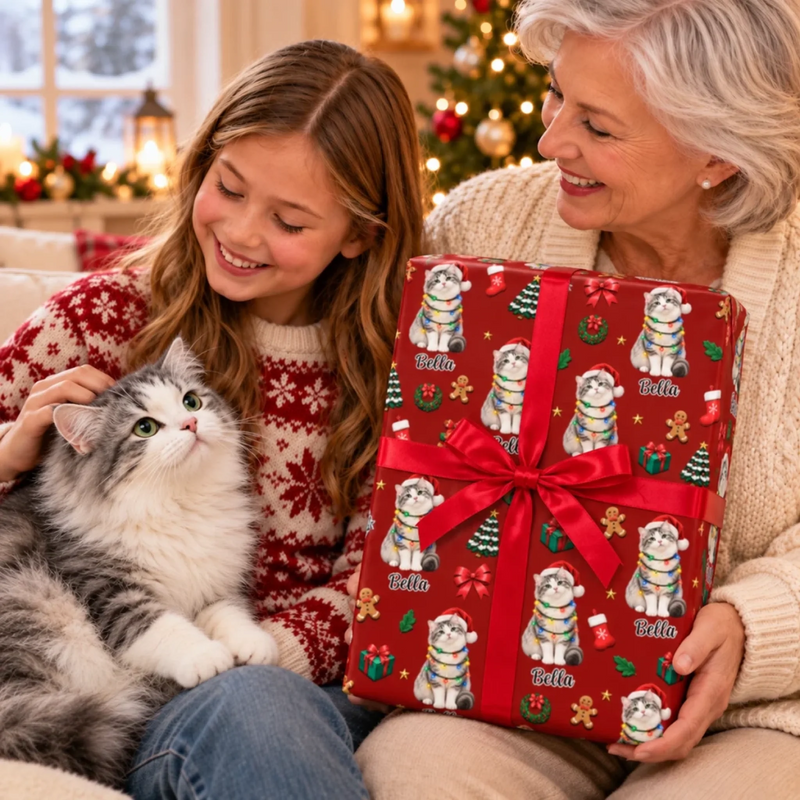 Custom Pet Photo Christmas Gift Wrap For Dog And Cat Lovers - Personalized Wrapping Paper