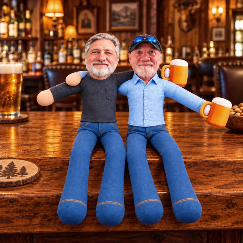 Custom Photo Beer Buddy Gifts for Men - Personalized Poseable Plush Doll