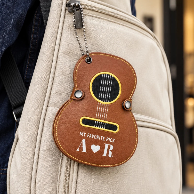 Custom Initials Guitar Lover Gift - Personalized Guitar-Shaped Picks Storage Case