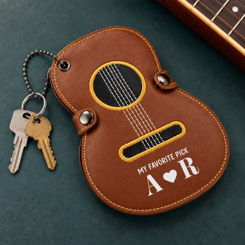 Custom Initials Guitar Lover Gift - Personalized Guitar-Shaped Picks Storage Case