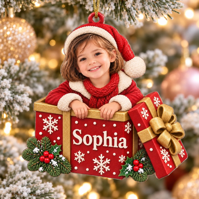 Custom Photo Gift Box Christmas Keepsake for Kids - Personalized Acrylic Ornament