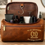 Custom Name Monogram Gifts For Him - Personalized Leather Toiletry Bag
