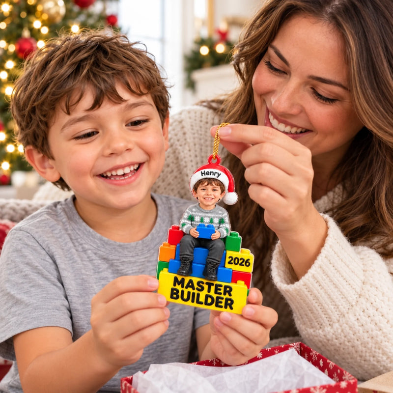 Custom Photo Master Builder Christmas Gifts for Kids - Personalized Acrylic Ornament