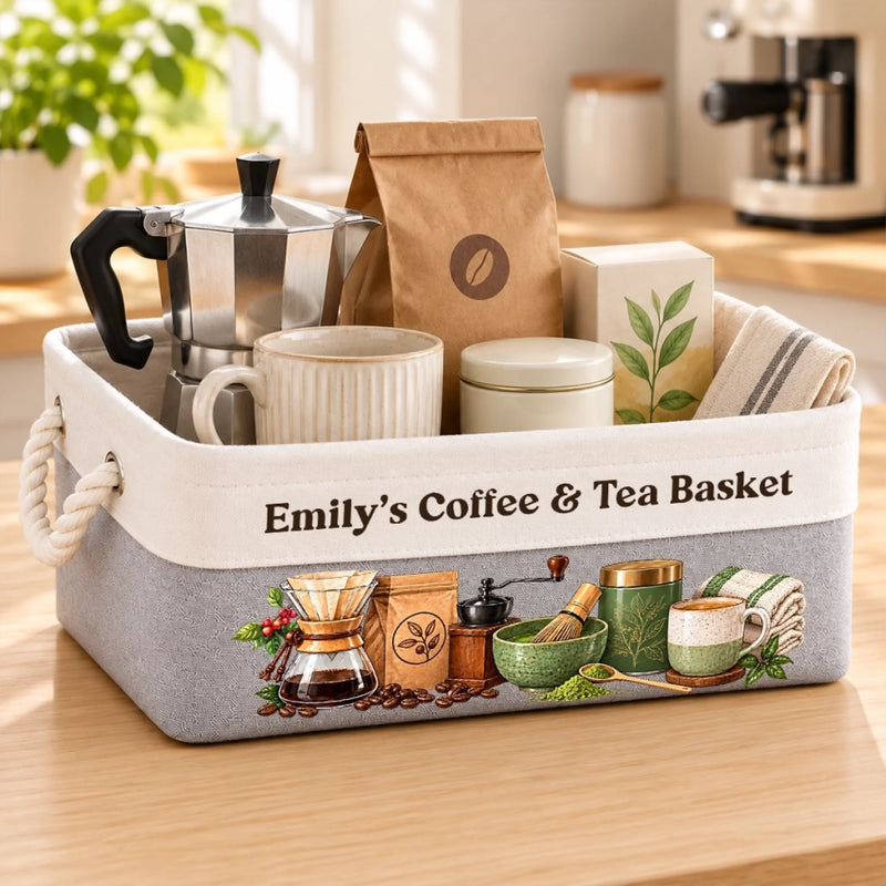 Custom Name Coffee And Tea Gifts For Families - Personalized Storage Basket