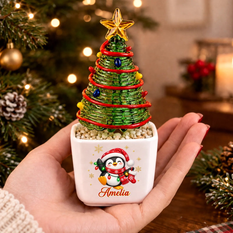 Custom Name Christmas Tree Characters Keepsake - Personalized Glass Everlasting Christmas