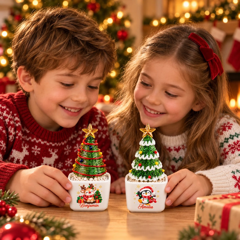 Custom Name Christmas Tree Characters Keepsake - Personalized Glass Everlasting Christmas