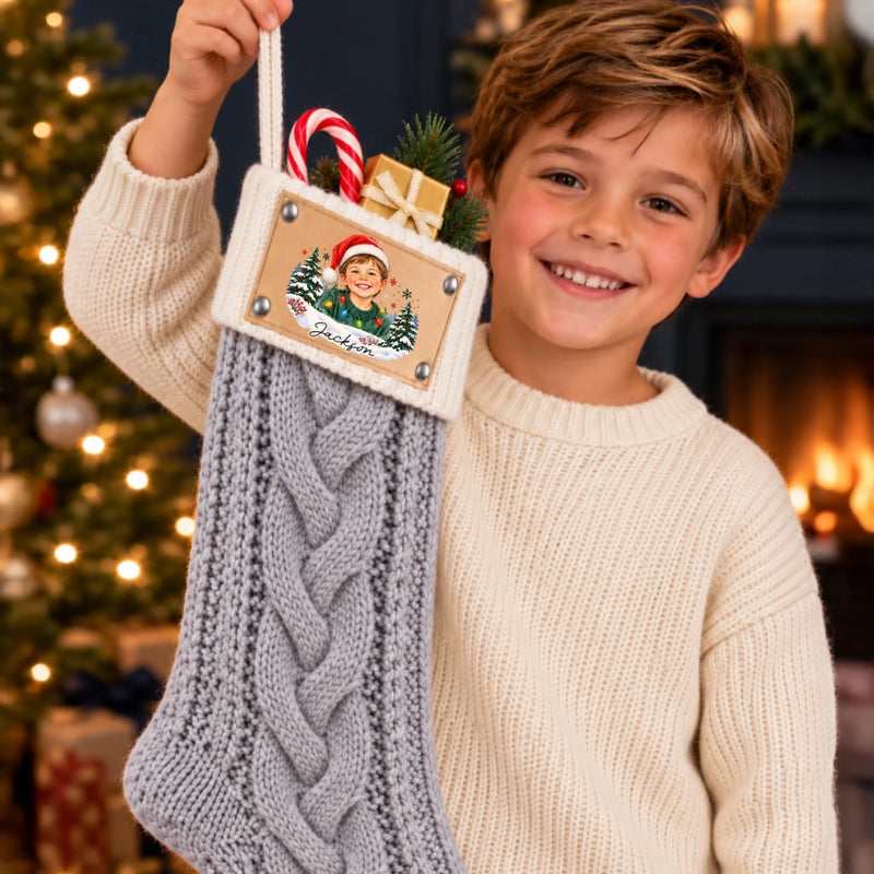 Custom Photo Christmas Gifts for Kids - Personalized Leather Patch Stockings