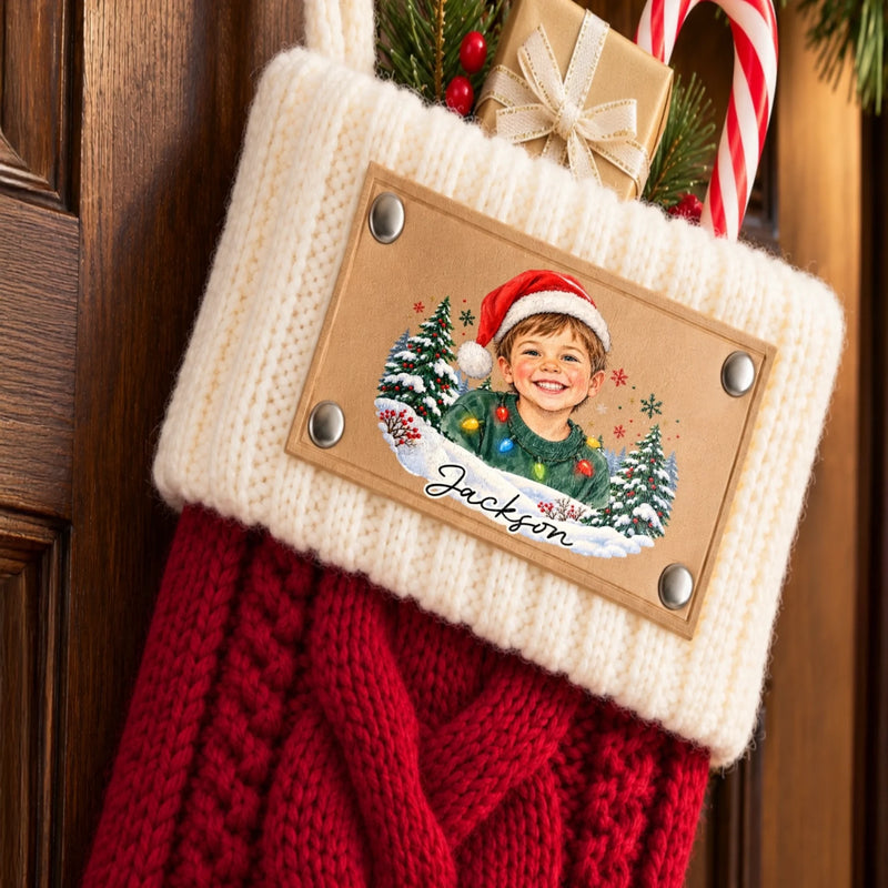 Custom Photo Christmas Gifts for Kids - Personalized Leather Patch Stockings