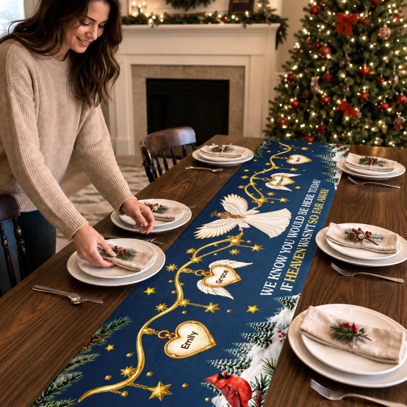 Custom Name Christmas Memorial Angel Decor - Personalized Table Runner