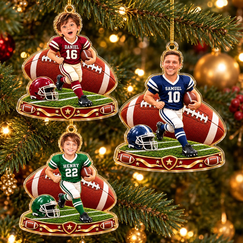 Custom Photo Football Christmas Gifts - Personalized Acrylic Ornament