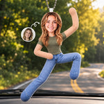 Custom Photo Funny Woman Car Decor Gifts For Family - Personalized Poseable Plush Doll Car Ornament