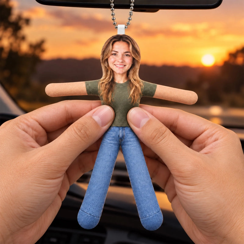 Custom Photo Funny Woman Car Decor Gifts For Family - Personalized Poseable Plush Doll Car Ornament