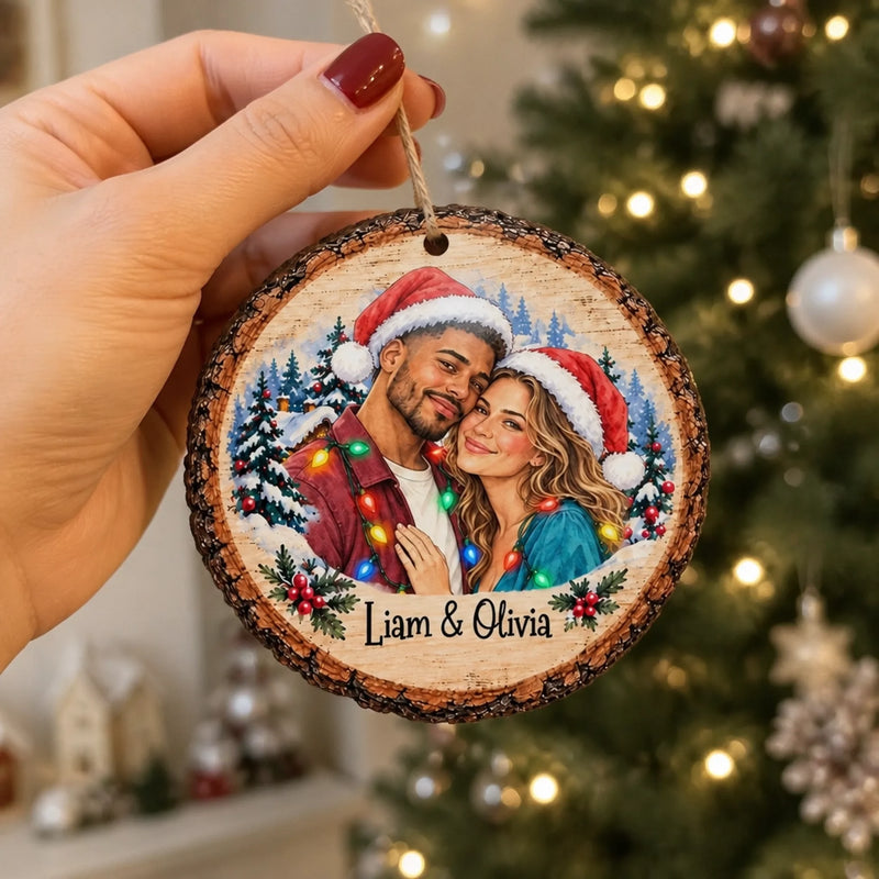 Custom Couple Photo Christmas Gifts - Personalized Wooden Ornament