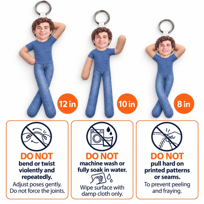 Custom Photo Couple Keepsake Gifts - Personalized Poseable Plush Doll Keychain