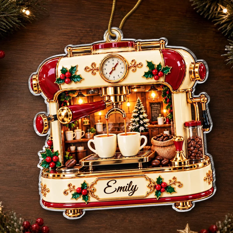 Custom Name Christmas Espresso Machine Gifts For Coffee Lovers - Personalized Acrylic Ornament
