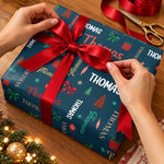 Custom Name Christmas Gift Wrap With Festive Holiday Pattern - Personalized Wrapping Paper