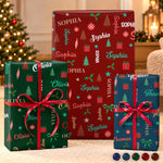 Custom Name Christmas Gift Wrap With Festive Holiday Pattern - Personalized Wrapping Paper