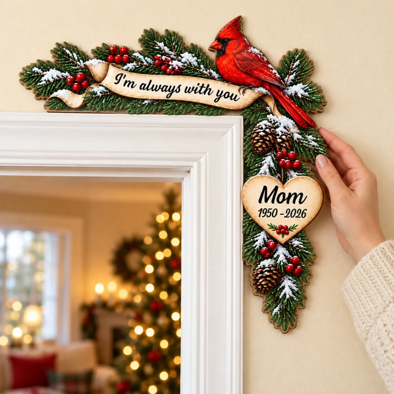Custom Memorial Cardinal Christmas Decor - Personalized Wooden Door Topper