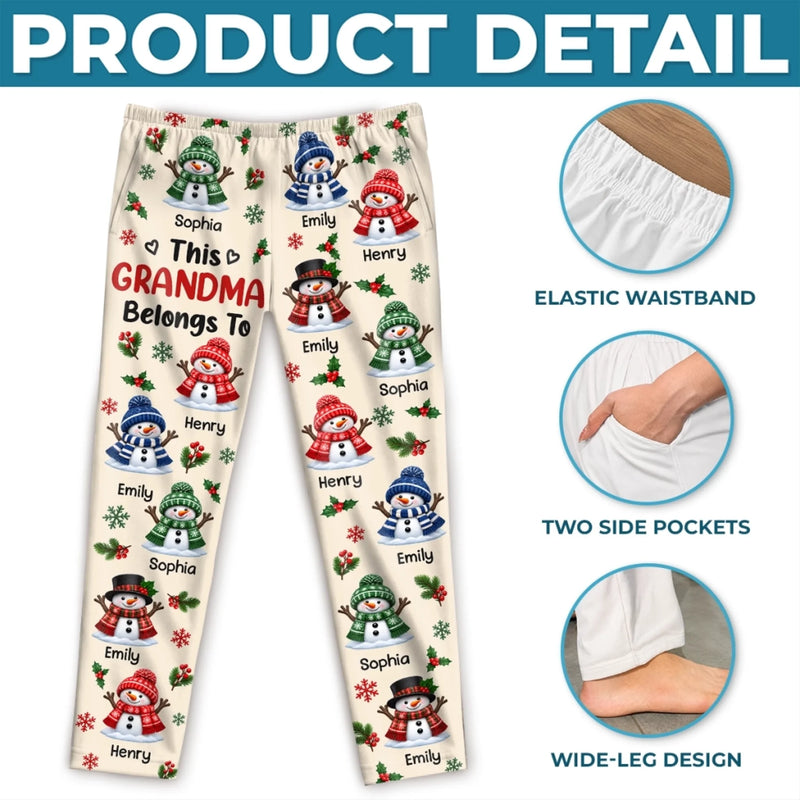 Custom Name Christmas Snowman Gifts For Grandma And Grandpa - Personalized Pajamas Pants