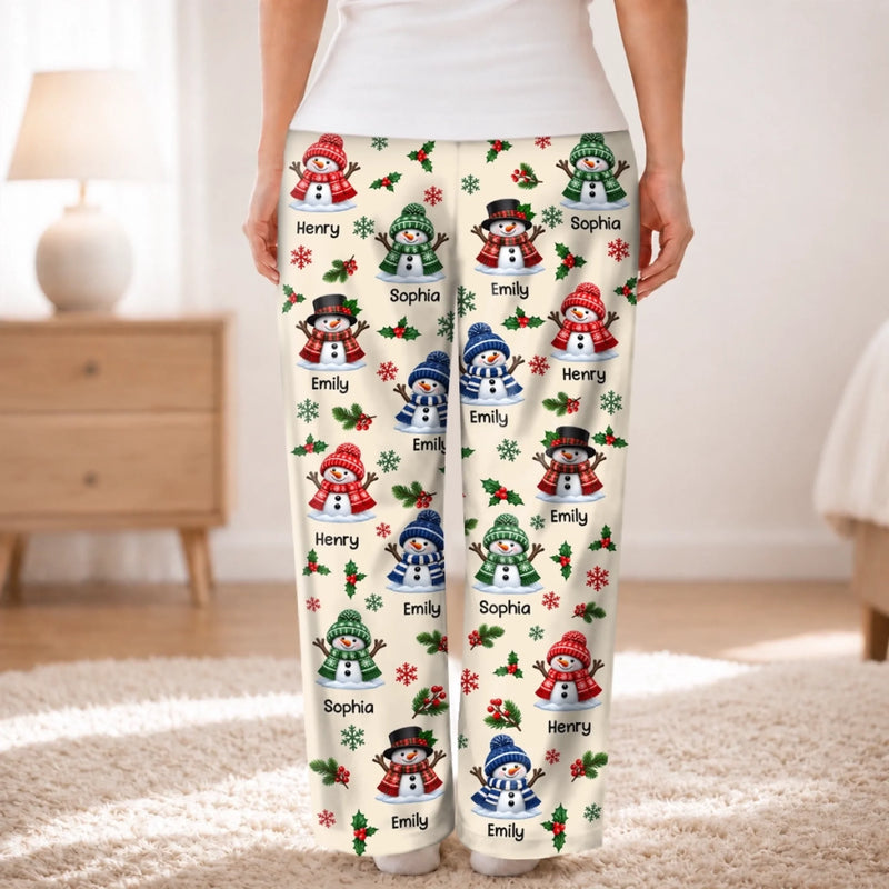 Custom Name Christmas Snowman Gifts For Grandma And Grandpa - Personalized Pajamas Pants