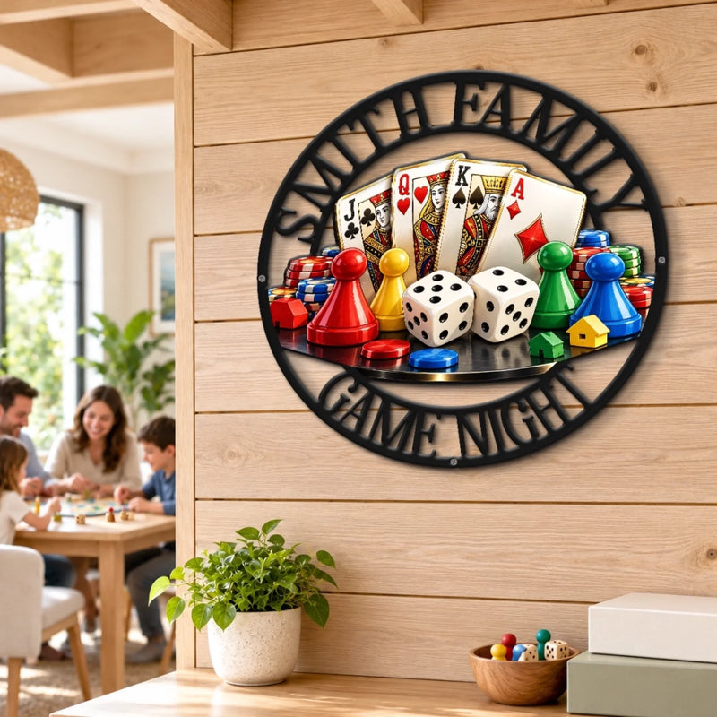 Custom Family Name Game Room Decor - Personalized Custom Shaped Metal Sign